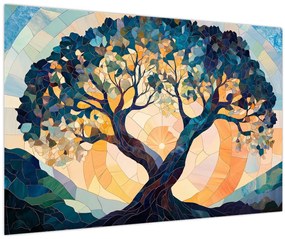 Kép – Mozaik – nap és fa II. (90x60 cm)