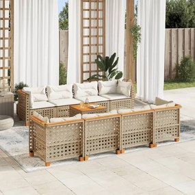 9 részes bézs polyrattan kerti ülőgarnitúra párnákkal
