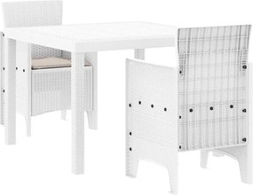 vidaXL Kert étkező szett 3 pcs Fehér Polipropilén