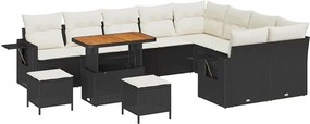 vidaXL Kerti Kanapé Szett 12 pcs Fekete polirattan