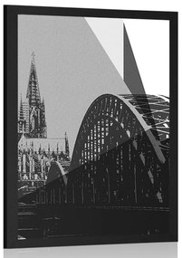 Poszter Köln városának illusztrációja fekete fehérben