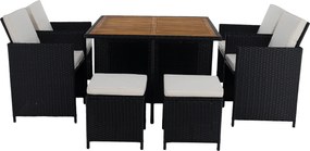 Kerti rattan szett, akácfa, fekete/krémszínű/természetes, MELFORD