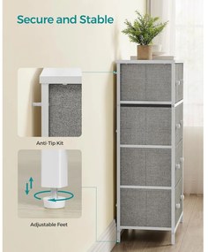 Tároló szekrény öt fiókkal, ruhás szekrény, fehér és világosszürke 80x30x85cm