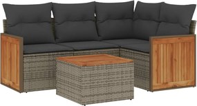 vidaXL 5 részes szürke polyrattan kerti ülőgarnitúra párnákkal