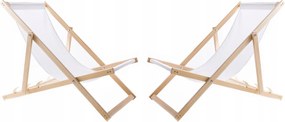 2X Kerti Napozóágy Fából Összecsukható Woodok Fehér Szövet