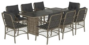 vidaXL 9 részes szürke polyrattan kerti étkezőgarnitúra párnával