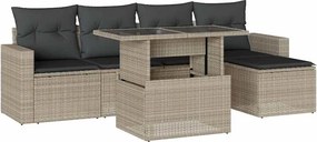 vidaXL 6 részes világosszürke polyrattan kerti ülőgarnitúra párnákkal