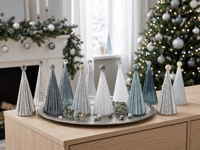 Üvegből készült, sötétben világító TWINKLE karácsonyfa LED világítással, 22 cm, szürke árnyalatokban.