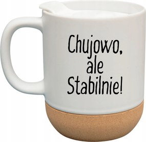 Fehér Bögre Fedéllel És Parafa Aljjal Ajándék Jó, De Stabil