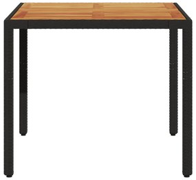 fekete polyrattan kerti asztal akácfa lappal 90 x 90 x 75 cm