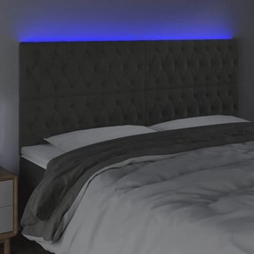 sötétszürke bársony LED-es fejtámla 200x7x118/128 cm