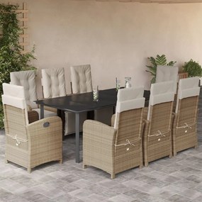 9 részes bézs polyrattan kerti étkezőgarnitúra párnákkal