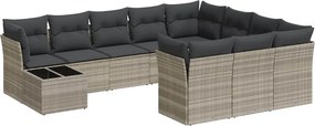 vidaXL 11 részes világosszürke polyrattan kerti ülőgarnitúra párnákkal
