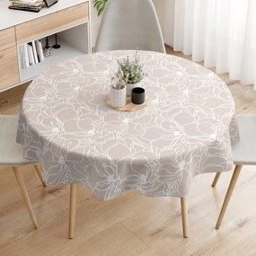 Goldea pamut asztalterítő - fehér virágok világos bézs alapon - kör alakú Ø 100 cm