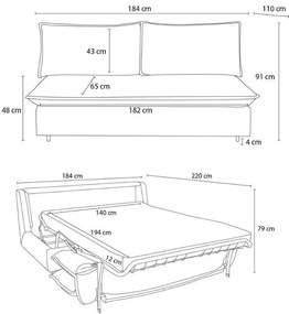 Kék kordbársony kinyitható kanapé 184 cm Isadora – Bobochic Paris