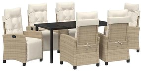 vidaXL Kert étkező szett párnával 7 pcs Bézs polirattan