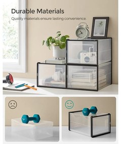 Cipősdobozok, 18 darabos szett, műanyag cipőrendezők 46-os méretig, átlátszó/fekete