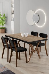 Akort étkezőgarnitúra, atlanti fenyő-fekete, 130 cm