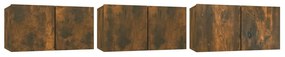 3 db füstös tölgy színű fa függő TV-szekrény 60 x 30 x 30 cm