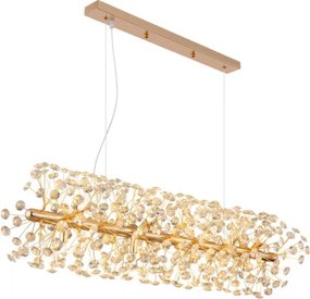 Globo 64135H4 Csillár fém arany színű, átlátszó K9 kristályok, kábel PVC átlátszó, magassága rövidíthető, HxSzxM: 900x300x1500mm, izzókkal/10676/: 12x G9 LED 3.5W 230V, 350lm forrás, 350lm kimenet, 3000K