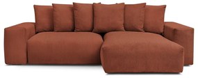 Terrakotta színű kordbársony kinyitható-tárolóhelyes sarokkanapé Voltaire – Bobochic Paris