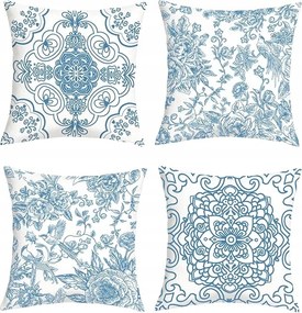 Joymaison párnahuzat 45 x 45 cm, virágok, kék-fehér 4db