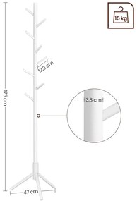 Álló fogas, tömörfa kabáttartó 3 magassági opcióval, fehér