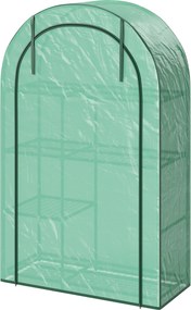 Outsunny Zöldház Kerek Tetős Ajtóval, Polcokkal, Télen is Használható Fólia Üvegház Acélból, Zöldház Erkélyre, Kertbe, Paradicsomház 100 x 45 x 160 cm