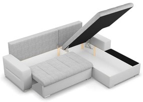 Toronto sarokkanapé, 2 ágyneműtartóval, fonott + műbőr, jobboldali, szürke - fehér