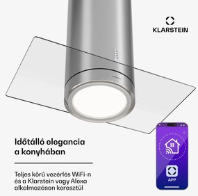 Klarstein Beretta Premium Smart, sziget páraelszívó, 544 m³/h, alkalmazás, elszívás/légkeringetés, LED, aktívszenes szűrő