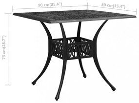fekete öntött alumínium kerti asztal 90 x 90 x 73 cm