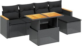 vidaXL 6 részes fekete polyrattan kerti ülőgarnitúra párnákkal