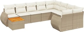 vidaXL 10 részes bézs polyrattan kerti ülőgarnitúra párnával