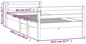 fehér tömör fenyő ágykeret matrac nélkül 80 x 200 cm