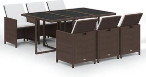vidaXL 7 részes barna polyrattan kerti étkezőgarnitúra párnákkal