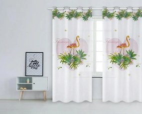 Flamingós kész függöny 140x250 pálmákkal, virágokkal és szívvel