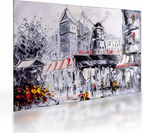Kép - utca Párizsban, olajfestmény (üvegen) (70x50 cm)