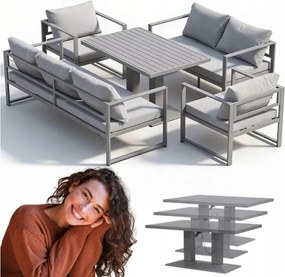 Kerti Bútor Szett Fém Sansebastian Emelhető Asztal Szürke Prémium