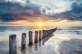 Fotótapéta Flizelina Tájkép Tengerpart Hullámtörő Nap 416x290 ragasztó