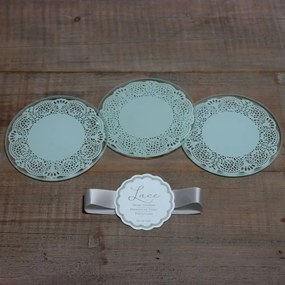 Csipkés mintás kör üveg poháralátét 5db-os szett, 9x9cm