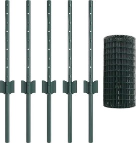 vidaXL Kerítés oszlopokkal Zöld 0,4 x 10 m Acél és PVC