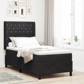 Boxspring Ágy Matrac és LED Fekete 100x200 cm Bársonyos