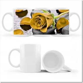 Fényképes bögre Sárga rózsa köveken