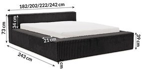 Fekete kárpitozott ágyneműtartós franciaágy ágyráccsal 140x200 cm Cloe – Ropez