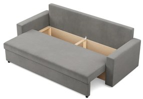 Zeus kanapéágy, bársony, hab töltet, egyenes kartámasz, világosszürke