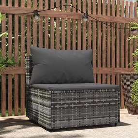 Szürke polyrattan kerti középső kanapé párnával