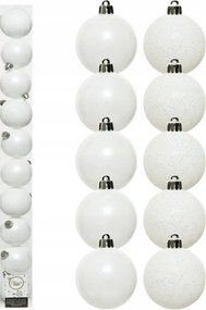 Műanyag gömbök kész szett 6cm karácsonyfára x10 fehér karácsonyfa