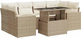 vidaXL 7 részes bézs polyrattan kerti ülőgarnitúra párnákkal