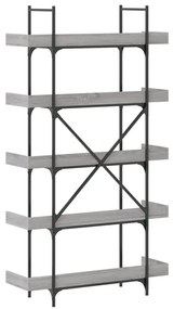 5-szintes szürke sonoma szerelt fa könyvespolc 100x33x180,5 cm
