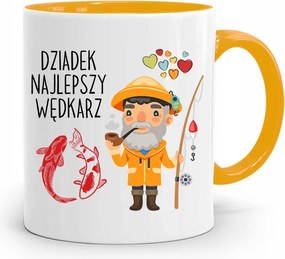 Sárga Horgász Bögre Nagypapa Legjobb Horgász nyomtatott fényképpel